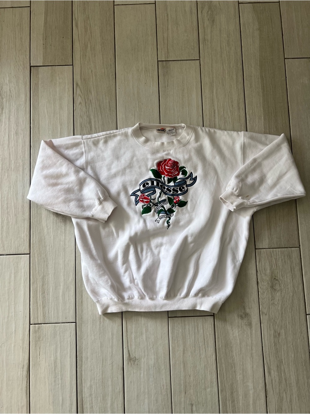 Vintage Ellesse Crewneck Sweatshirt White Size Large
